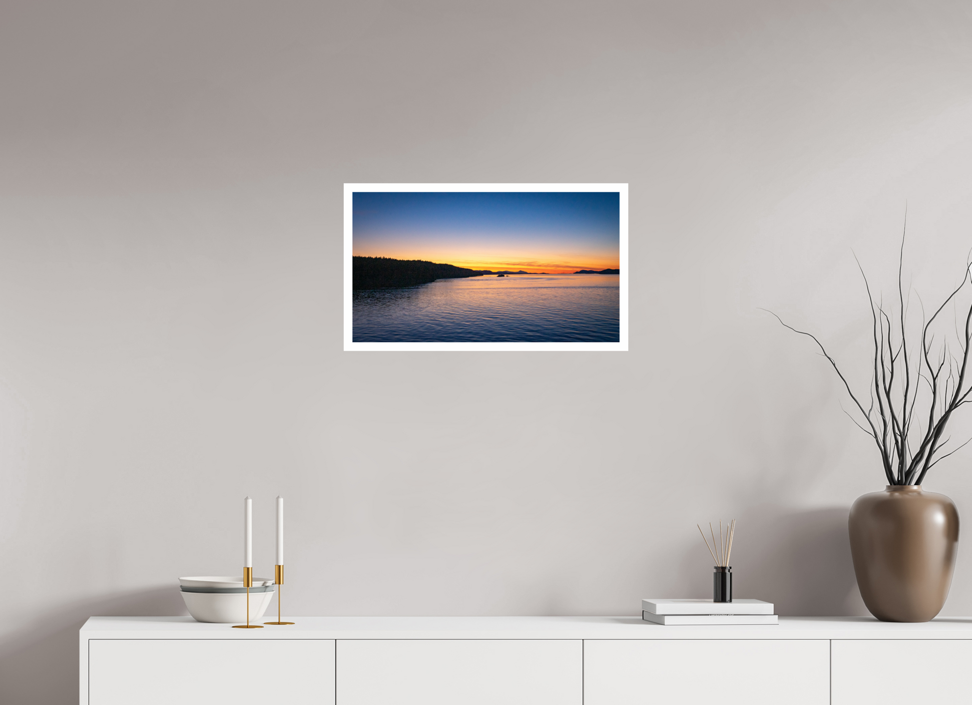 24 x 13.5″, Gloss Hahnemühle Photo Silk Baryta X Vancouver Estrecho de Georgia Atardecer