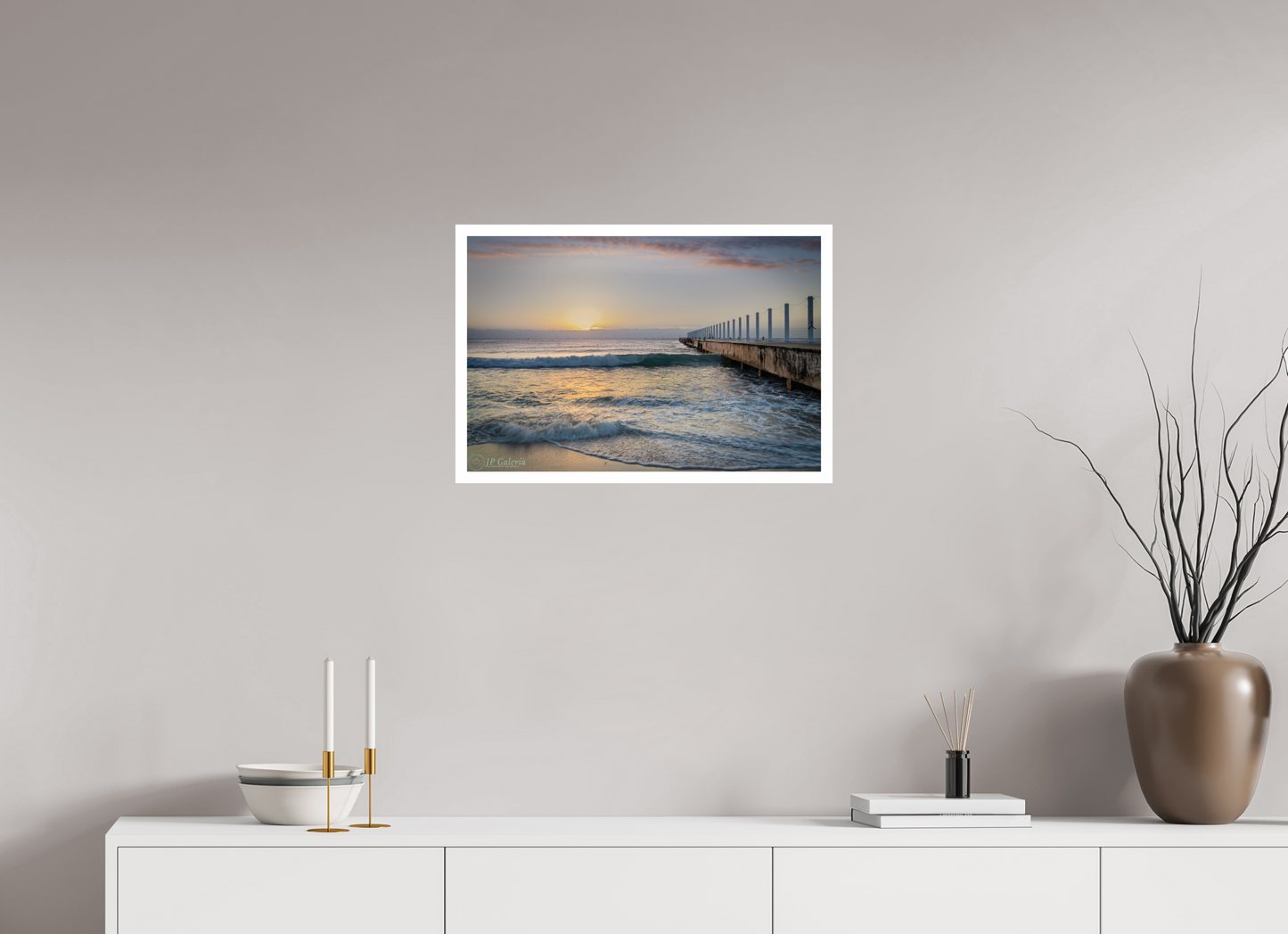 24 x 16″, Gloss Hahnemühle Photo Silk Baryta X Playa del Carmen Amanecer en el Muelle Constituyentes