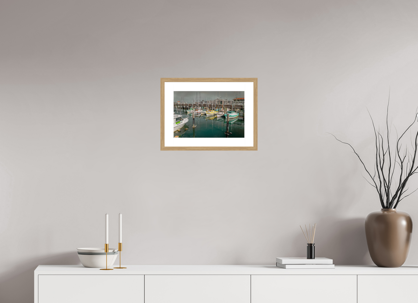 15 x 10″, Natual Oak Frame Print On Fuji Crystal San Francisco Botes en Muelle