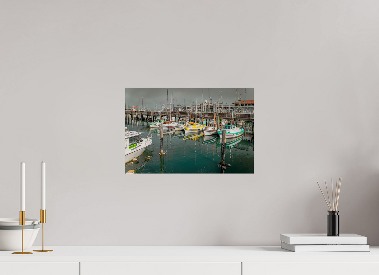 15 x 10″, Print Under Acrylic Glass On Fuji Crystal San Francisco Botes en Muelle