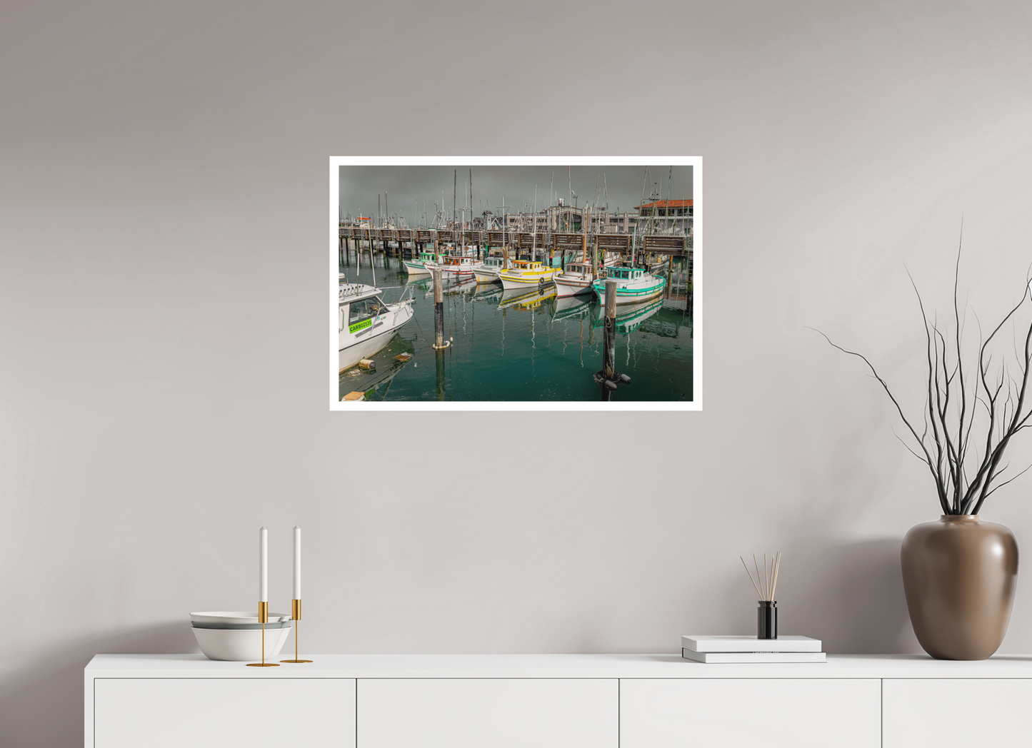 30 x 20″, Matte Photo Print On Fuji Crystal DP II San Francisco Botes en Muelle
