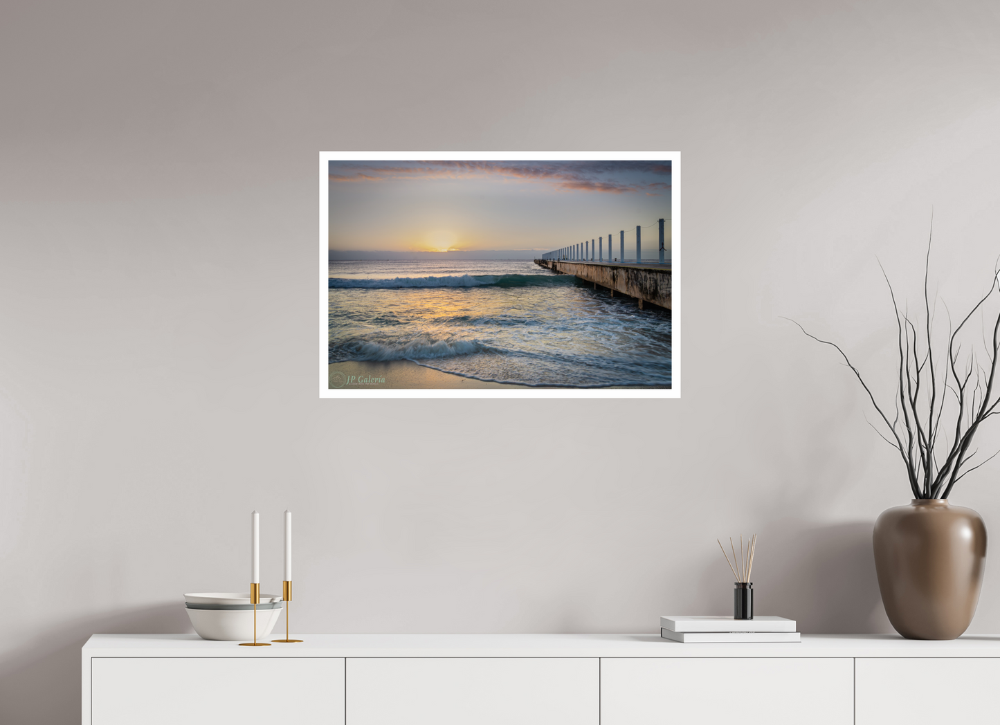 30 x 20″, Gloss Hahnemühle Photo Silk Baryta X Playa del Carmen Amanecer en el Muelle Constituyentes